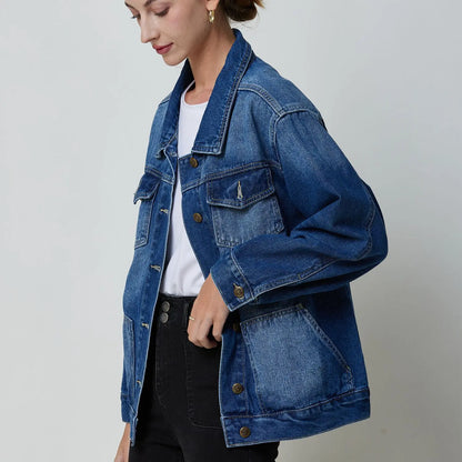 lovevop-New Spring Autumn Single-breasted Womens Denim Jacket Coat Loose Long Sleeve Tops Casual Jean Coats Female Outerwear