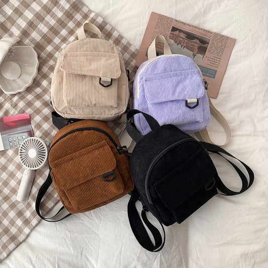 maoxiangshop - Corduroy Mini Women&#39;s Backpacks Female Bag Phone Purse Pouch Rucksack For Teen Girls Fashion Casual Small Shoulder Bags 2023