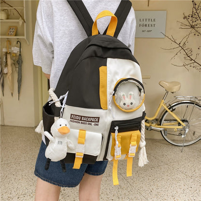 maoxiangshop - Women Backpack Nylon Waterproof Schoolbag For Teenage College Style Pure Color Girls Backpack Bookbag Cute Casual Travel