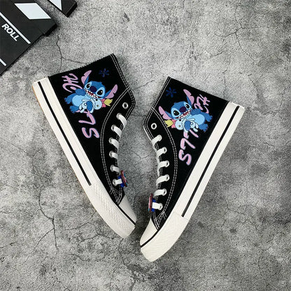 lovevop-Lilo & Stitch Canvas Shoes Cute Cartoon Little Monster Pattern Shoes Fashion Casual Sports High and Low Canvas Shoes