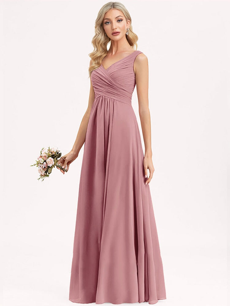 Lovevop Elegant V-Neck Chiffon Evening Dress 2024 Bridesmaid Gown Prom Cocktail Long Party Dresses Vestido Robe for Women