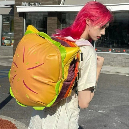 maoxiangshop - Cute Retro Hamburger Kawaii Shoulder Bag High Capacity Pu Leather Student Backpack Women Bag School Backpack College Students