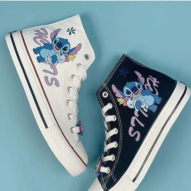 lovevop-Lilo & Stitch Canvas Shoes Cute Cartoon Little Monster Pattern Shoes Fashion Casual Sports High and Low Canvas Shoes