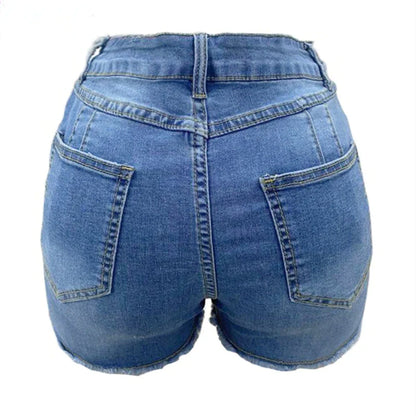 lovevop-Large Size Sexy Ripped Denim Shorts Girl New High Waist Skinny Hips Stretch Leg Length Tight Tight Stretch Hips Jeans Women