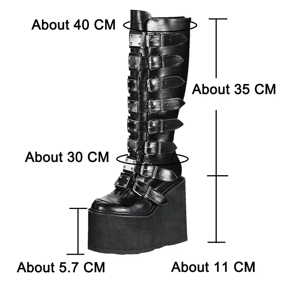 lovevop-Punk Women Boots Ladies Cosplay High Boots Comfort Long Tube Leather Boots Black Platform High Wedges Women Shoes Gothic Style