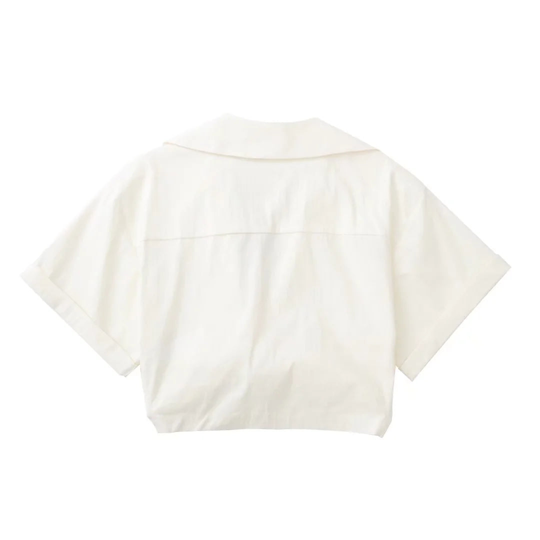 lovevop Lizakosht Pockets Turn Down Collar Shirt Crop Top Cotton Linen White High Fashion Blusa Mujer Loose Casual Summer Spring Blouse