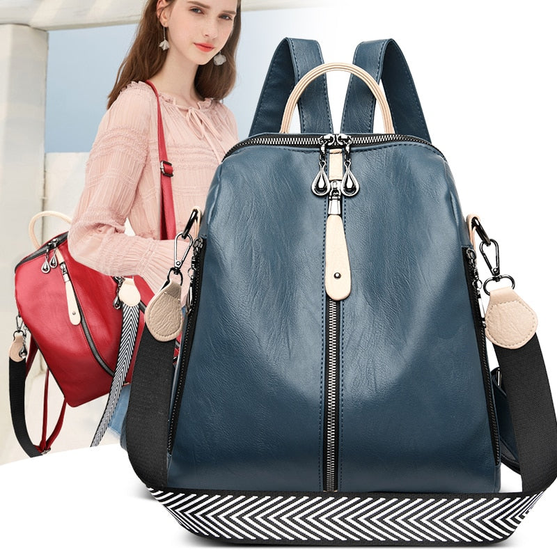 maoxiangshop - Fashion Backpack Women Soft Leather Backpack Female White High Quality Travel Back Pack School Backpacks for Girls Sac A Dos Hot