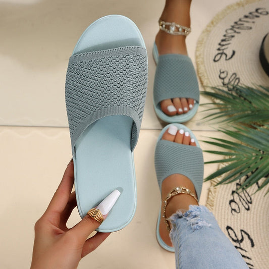 lovevop  New Summer Flying Woven Flat Non-slip Casual Breathable Outdoor Beach Comfortable Women's Slippers or Indoor Home Shoes
