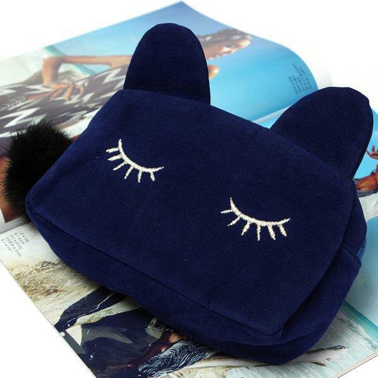 elvesmall Women Cartoon Cute Cat Face Tote Bag Holding Imitation Velvet Purse