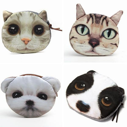 elvesmall Lovely Dog Cat Face Coin Zipper Coin Pocket Mini Wallet