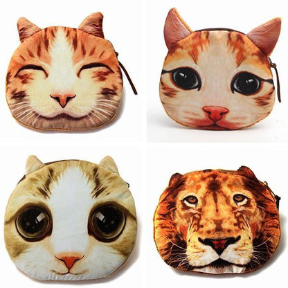 elvesmall Lovely Dog Cat Face Coin Zipper Coin Pocket Mini Wallet