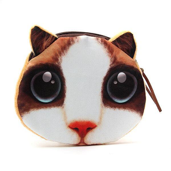 elvesmall Lovely Dog Cat Face Coin Zipper Coin Pocket Mini Wallet