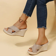 lovevop-Women's Slippers Ladies Casual Platform Wedges Sandals Fashion Open Toe Straw Braid Rome Sandals Size 35-40 Female Beach Sandals