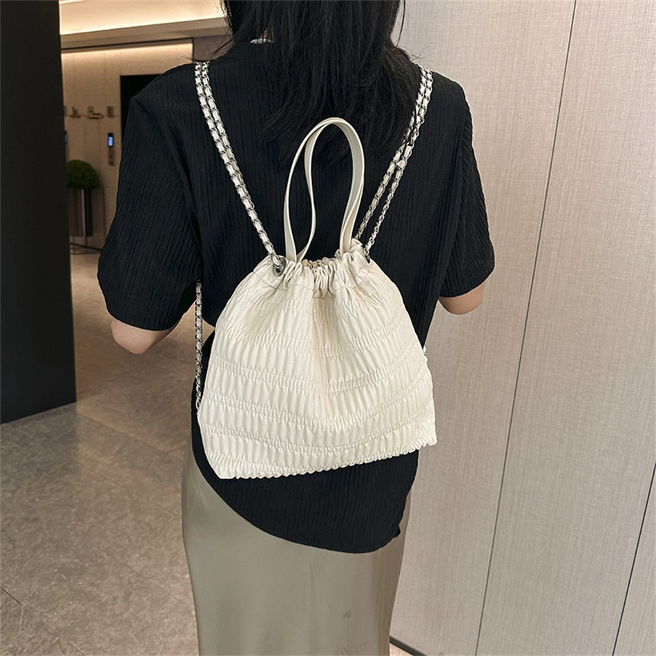 maoxiangshop - 3 In 1 Women's Small Backpack Cute Ruched PU Leather Shoulder Bag Luxury Designer Backpacks for Teenagers Girls Trend Brand Tote
