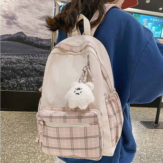 maoxiangshop - Cute Girls Plaid Backpack Women Large Capacity Simple School Bags for Teens Female Korean Harajuku School Student Bookbag Ladies