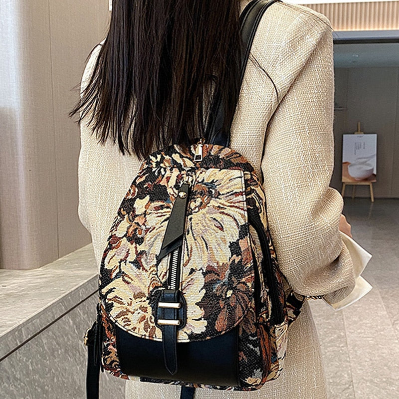 maoxiangshop - Luxury Designer 2023 Women Backpack Flower Pattern Female Fashion Shoulder Bags School Backpacks Bag for Teenage Girls Purses