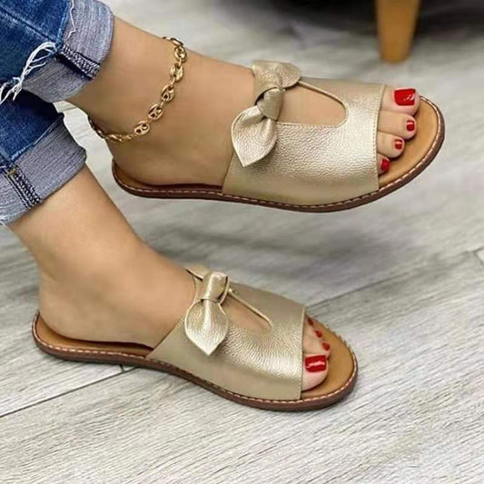 lovevop New Summer New Women Leisure Fashion Bow Flat Sandals Sandals Comfortable Soft Bottom Women's Breathable Beach Sandals