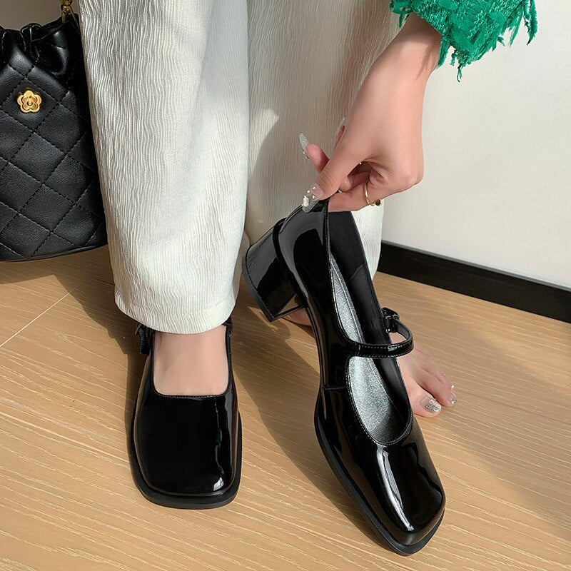 Back to school  new spring women pumps natural leather 22-24.5cm length cowhide+sheepskin full leather square toe Buckle Mary Jane shoes