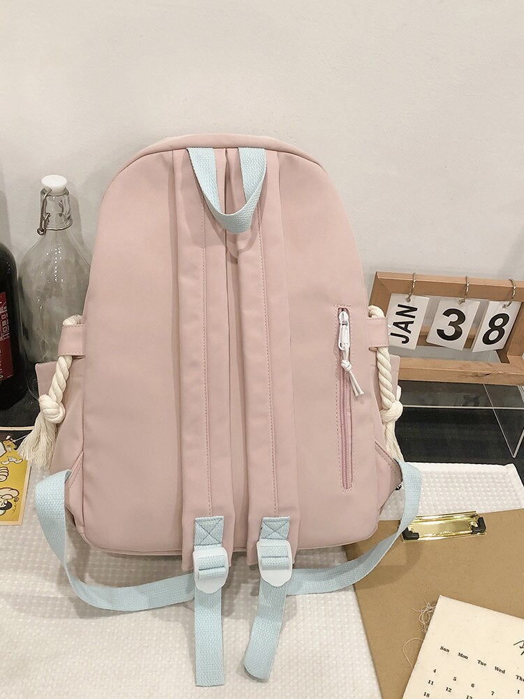 maoxiangshop - Women Backpack Nylon Waterproof Schoolbag For Teenage College Style Pure Color Girls Backpack Bookbag Cute Casual Travel