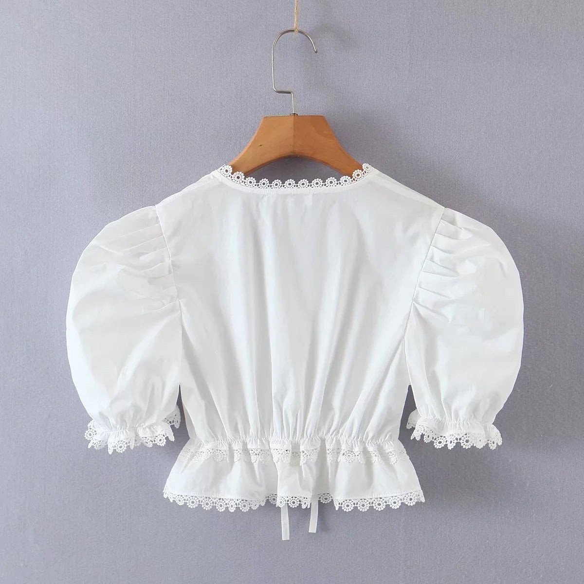 lovevop GypsyLady Casual Sexy Chic Cropped Blouse Shirt White Cotton Lace Summer Women Blouse Pull Sleeve Y2K Holiday Party Ladies Tops