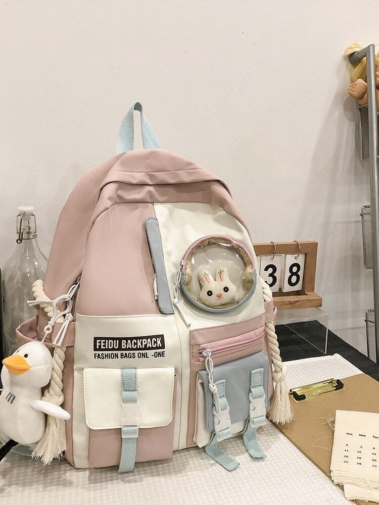 maoxiangshop - Women Backpack Nylon Waterproof Schoolbag For Teenage College Style Pure Color Girls Backpack Bookbag Cute Casual Travel