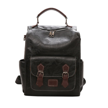 maoxiangshop - Women&#39;s Backpack Vintage Pu Leather Daypack Brown Mochilas Para Mujer Casual Travel Bag Retro Student School Bag