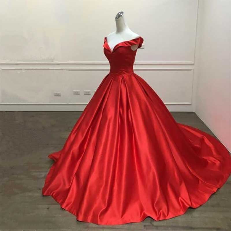 Lovevop  Elegant Simple Red Prom Dresses V Neck Ball Gowns Cap Sleeve Satin vestidos de formatura Backless Reflective Dress