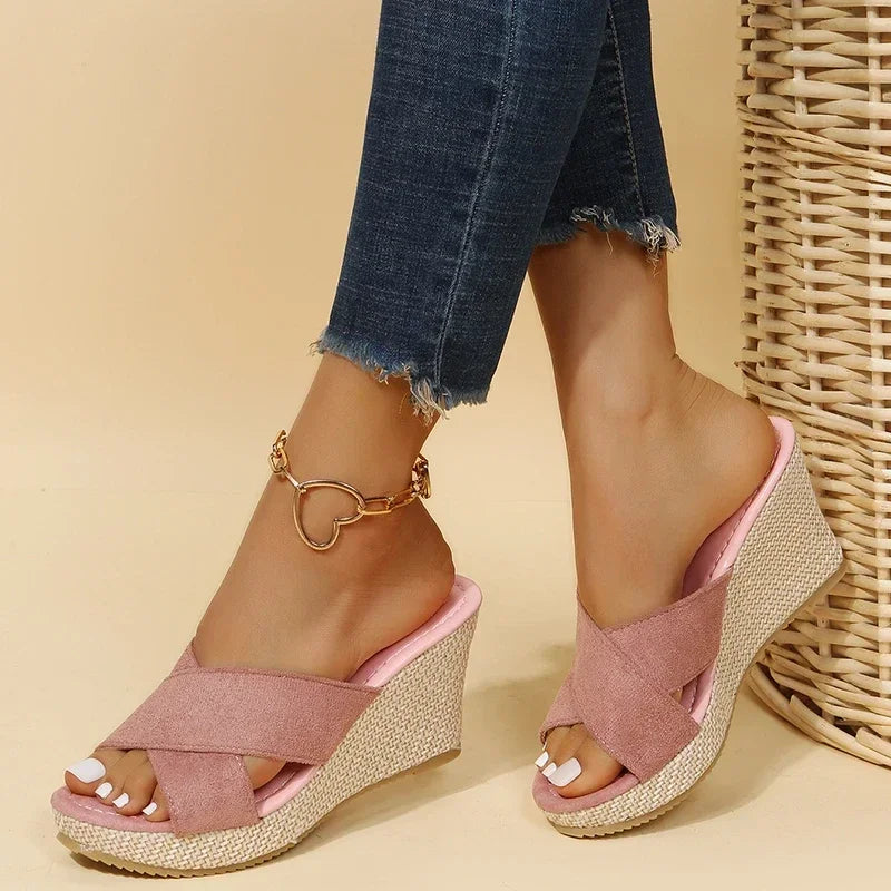 lovevop-Women's Slippers Ladies Casual Platform Wedges Sandals Fashion Open Toe Straw Braid Rome Sandals Size 35-40 Female Beach Sandals