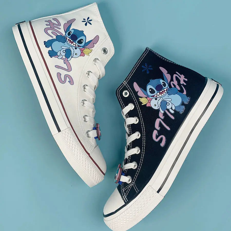 lovevop-Lilo & Stitch Canvas Shoes Cute Cartoon Little Monster Pattern Shoes Fashion Casual Sports High and Low Canvas Shoes