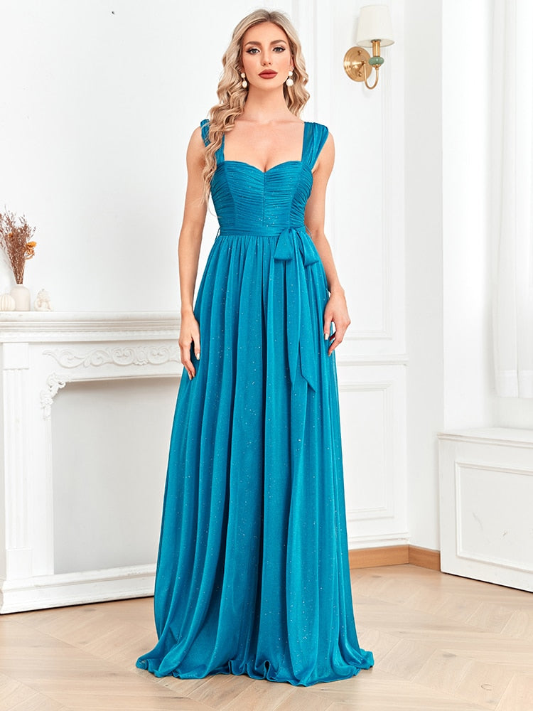 Lovevop Blue Shining Long Evening Dress 2024 Luxury Sexy Slit Formal Prom Women Elegant Party Gowns Chic Maxi Dresses