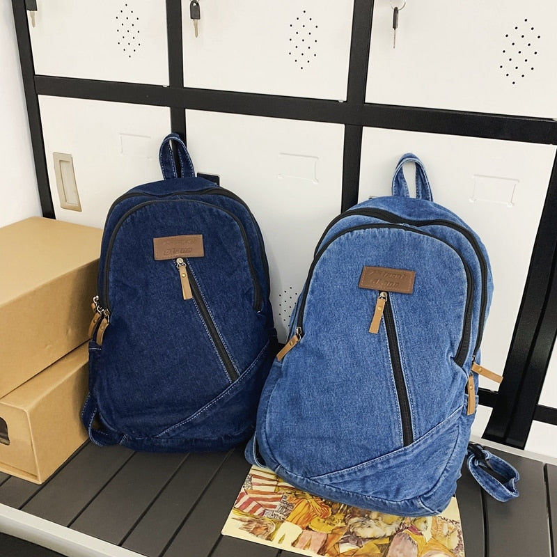 maoxiangshop - Female Canvas Travel Denim Book Bag Ladies Kawaii Backpack Women Leisure School Bag Girls Male Laptop College Backpack Fashion