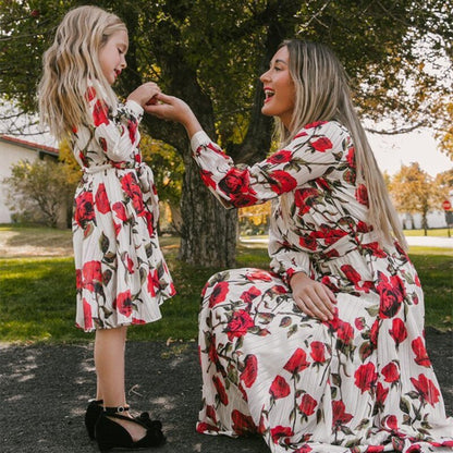 Lovevop Mother and Daughter Dress Long Sleeve Family Matching Clothes Floral Family Look Outfits Mommy And Me Kids Dresses For Girls