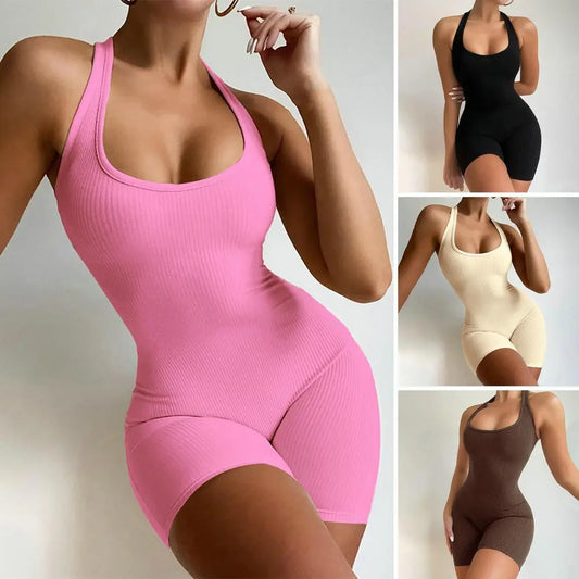 lovevop-Sport Jumpsuit U-Neck Sleeveless Women Jumpsuit Ribbed Yoga Jumpsuit High Elastic Bodycon Jumpsuit Activity Streetwear