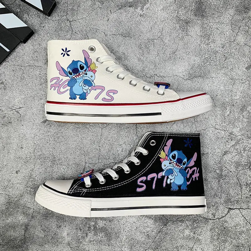 lovevop-Lilo & Stitch Canvas Shoes Cute Cartoon Little Monster Pattern Shoes Fashion Casual Sports High and Low Canvas Shoes