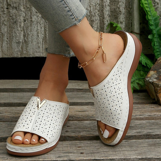 lovevop Summer Platform Slippers for Women  Fashion Metal Decoration Wedge Sandals Woman Non Slip Beach Flip Flops Plus Size