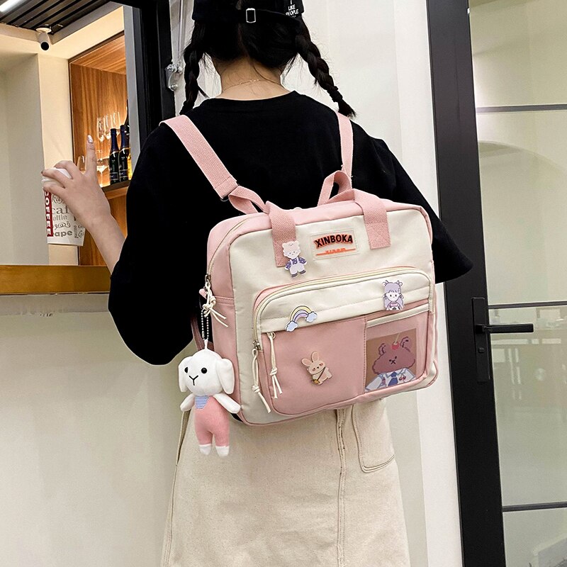 maoxiangshop - Kawaii Horizontal Backpack for Teenage Girl Portable Multifunctional Travel Shoulder Bags Female Small Schoolbag Women Backpacks