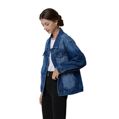 lovevop-New Spring Autumn Single-breasted Womens Denim Jacket Coat Loose Long Sleeve Tops Casual Jean Coats Female Outerwear