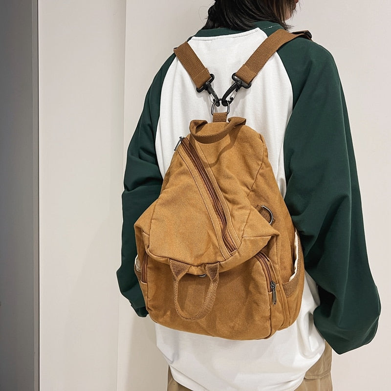 maoxiangshop - Women Canvas Backpack College Cotton Female Trendy Gir Travel Men Lady Satchel Male Boy Harajuku Student Bag