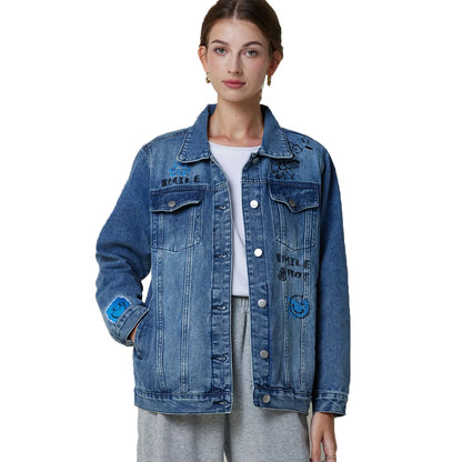 lovevop-New Spring Autumn Single-breasted Womens Denim Jacket Coat Loose Long Sleeve Tops Casual Jean Coats Female Outerwear