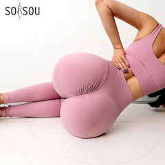 SOISOU New Yoga Pants Women Leggings For Fitness Nylon High Waist Long Pants Women Hip Push UP Tights Women Gym Clothing