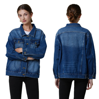 lovevop-New Spring Autumn Single-breasted Womens Denim Jacket Coat Loose Long Sleeve Tops Casual Jean Coats Female Outerwear