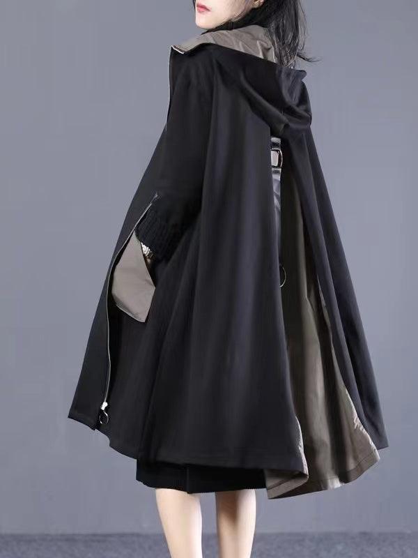 lovevop Loose A-line Split-joint Hooded Coat