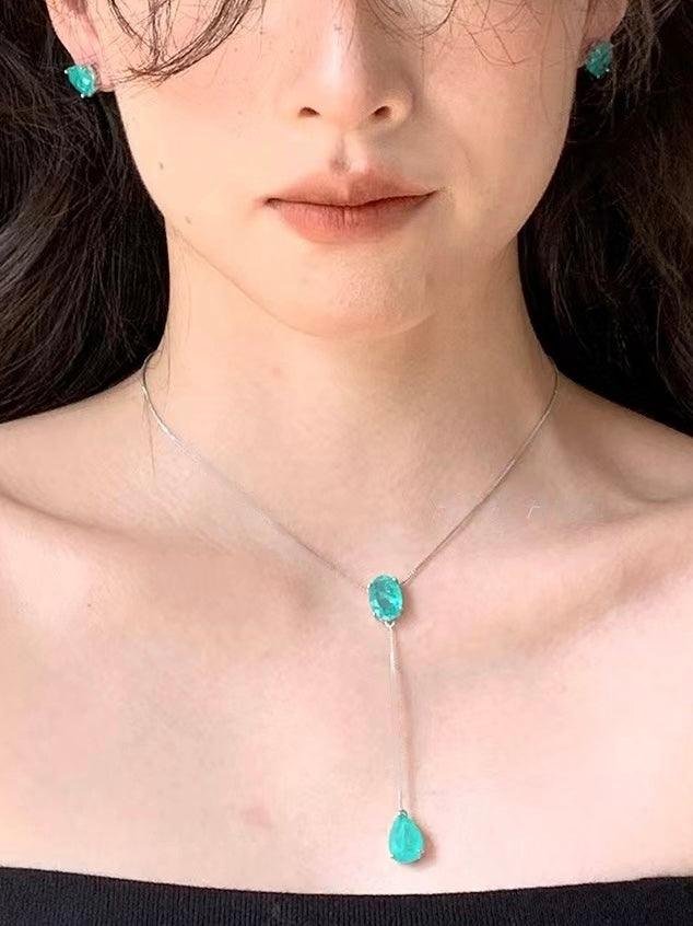 lovevop Premium Green Semi-Precious Stone Adjustable Necklace Earrings