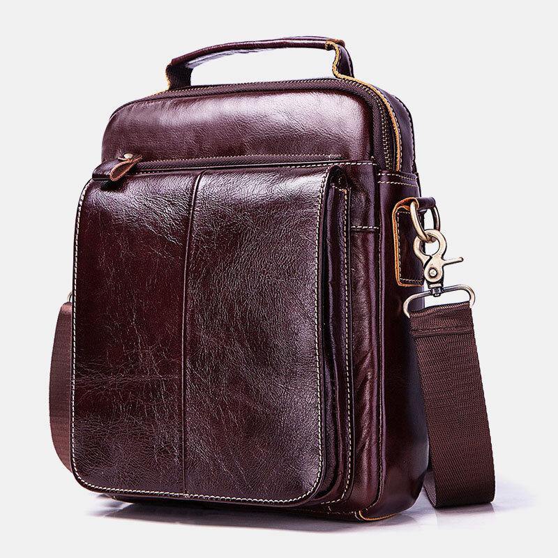 lovevop Men's Retro Genuine Leather Crossbody Bag with Multiple Pockets and Layers