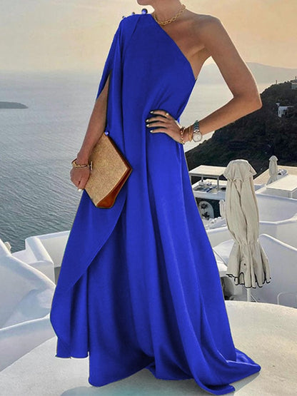 Women's One Shoulder Slash Neck Resort Dress