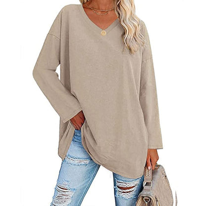 🔥Women's loose long sleeve fashion V-neck knit top🔥