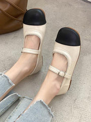lovevop Leisure Fashion Contrast Color Split-Joint Flat Heel Loafer Shoes