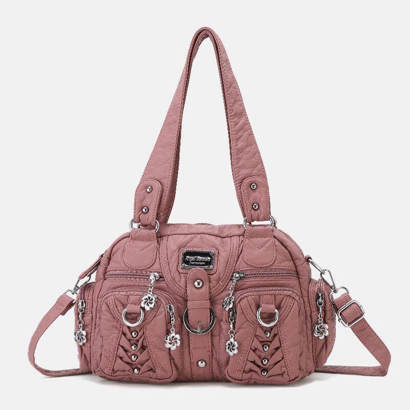 lovevop Angel Kiss Women PU Leather Multi-carry Solid Color Fashion Casual Shoulder Bag Crossbody Bag Handbag