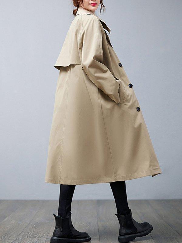 lovevop Loose Buttoned Notched Collar Trench Coat