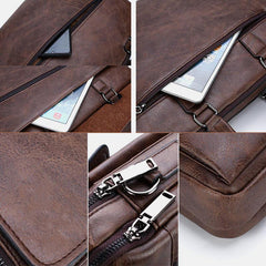 lovevop Men PU Leather Multifunction Anti-Theft Vintage Business Messenger Bag Crossbody Bag Handbag Shoulder Bag